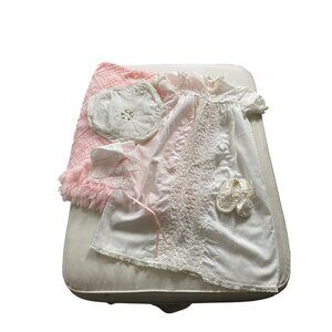 Vintage Baby Christening/Baptism Dress Set White/Pink Size 9-12 mos.